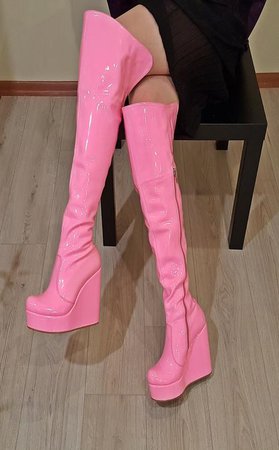 magenta wedge boots thigh high - Google Search