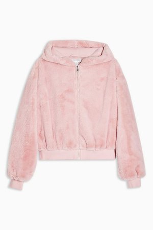 Pink Faux Fur Zip Hoodie | Topshop