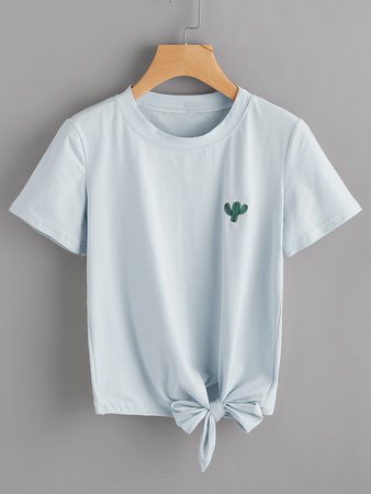 Cactus Embroidered Knot Side Tee