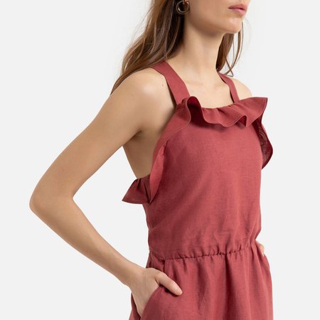 Linen sleeveless maxi dress with ruffles La Redoute Collections | La Redoute
