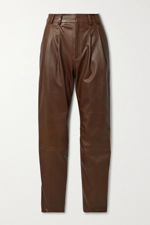 Chocolate Pleated leather tapered pants | SPRWMN | NET-A-PORTER