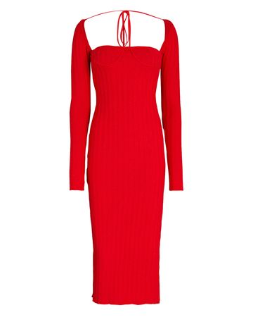 LaQuan Smith Ribbed Wool-Blend Midi Dress in red | INTERMIX®