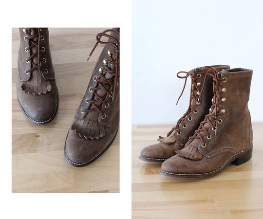 Laredo Sepia Kiltie Boots 7 80s Boots Vintage Combat Boots | Etsy
