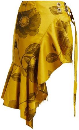 Marques'almeida - Asymmetric Floral Jacquard Mini Skirt - Womens - Yellow Print
