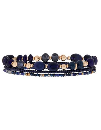 Bead and Crystal Stretch Bracelet Set | Navy | One Size | 8844214100 | Accessorize