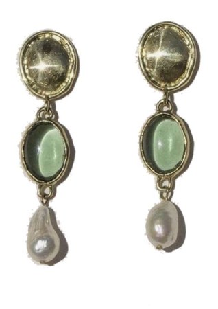 green gold and pearl earrings