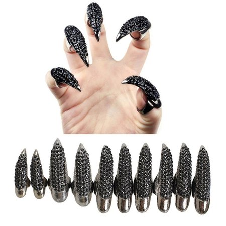 10PC PUNK Catwoman Crystal Rock Claw Ring Nail Paw Talon Finger Gothic