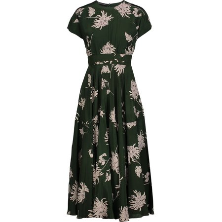 Rochas Green Dahlia-Print Midi Dress