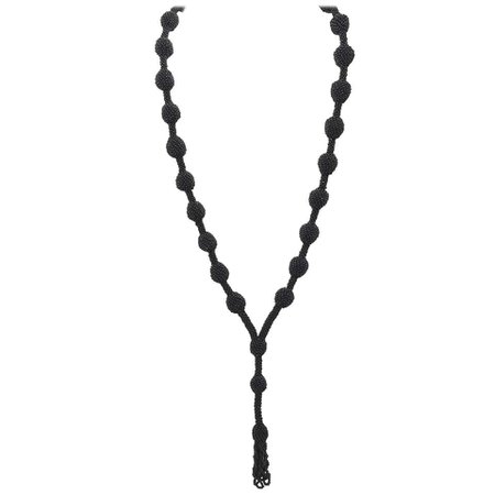 Vintage 1920s Black Beaded Tassel Necklace For Sale at 1stdibs
