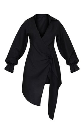 Black Linen Wrap Drape Detail Shirt Dress | PrettyLittleThing USA