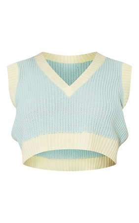 Baby Blue Knitted V Neck Cropped Vest | PrettyLittleThing USA