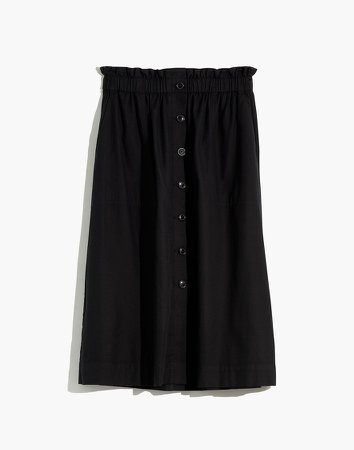 Paperbag Button-Front Midi Skirt