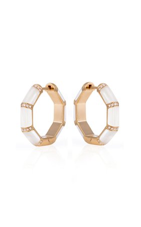 Bamboo 18k Rose Gold Mother-Of-Pearl, Diamond Hoop Earrings By L'atelier Nawbar | Moda Operandi