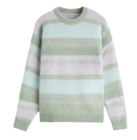 Striped jacquard sweater in pastel green