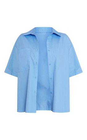 Cornflower Blue Cotton Oversized Pocket Short Sleeve Shirt | PrettyLittleThing USA