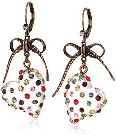 Betsey Johnson "Confetti" Mixed Multi-Colored Stone Lucite Heart Drop Earrings: Jewelry
