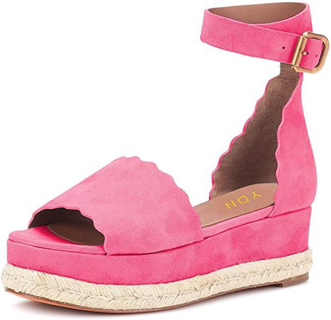 Amazon.com | YDN Women Open Toe Platform Espadrille Sandals Ankle Strap Wedge Heel Pumps Wavy Edge Summer Shoes Hot Pink 10 | Heeled Sandals