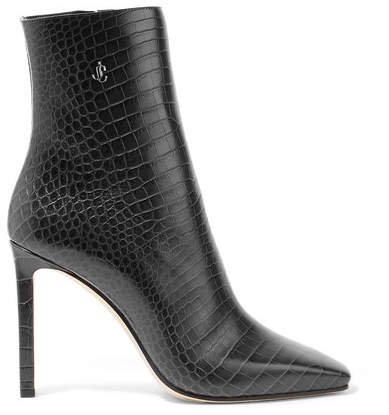 Minori 100 Embellished Croc-effect Leather Ankle Boots - Charcoal