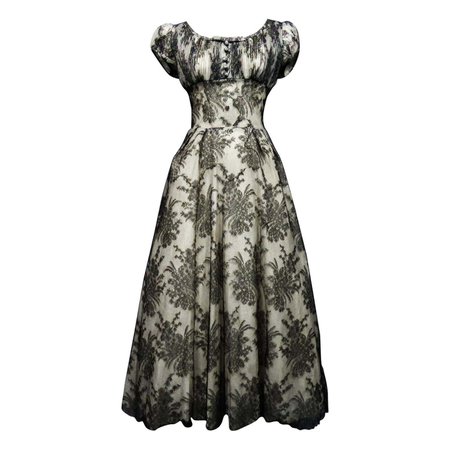 A Christian Dior Lace Couture Gown Collection Ligne Oblique (?) Circa 1950 For Sale at 1stDibs