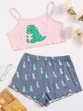 Cartoon Dinosaur Print Cami Pajama Set | SHEIN USA
