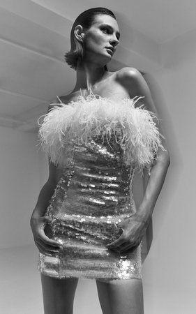 Feather-Trimmed Strapless Sequin Mini Dress By Ila.