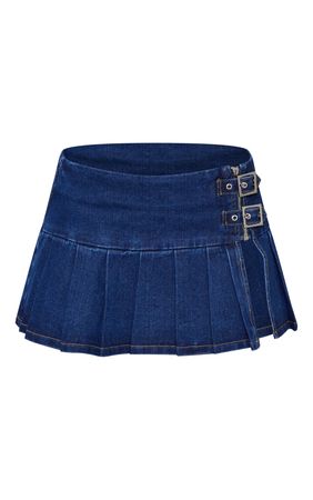 Indigo Vintage Wash Denim Buckle Ultra Mini Skirt | PrettyLittleThing USA