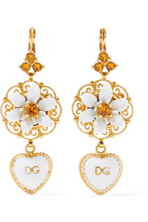 Dolce & Gabbana | Gold-tone, enamel and crystal earrings | NET-A-PORTER.COM