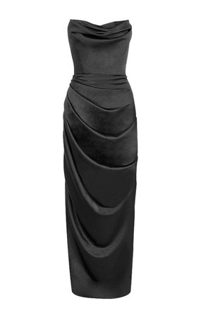 Clothing : Max Dresses : 'Adrienne' Black Satin Strapless Corset Maxi