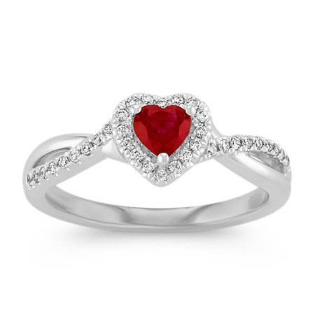 Heart-Shaped Ruby and Diamond Swirl Ring | Shane Co.