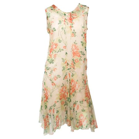 1920s Floral Printed Day Dress For Sale at 1stdibs