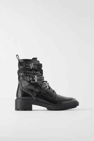 LOW HEELED LEATHER ANKLE BOOTS WITH PEARLS - TIMELESS-WOMAN-CORNERSHOPS | ZARA United States black