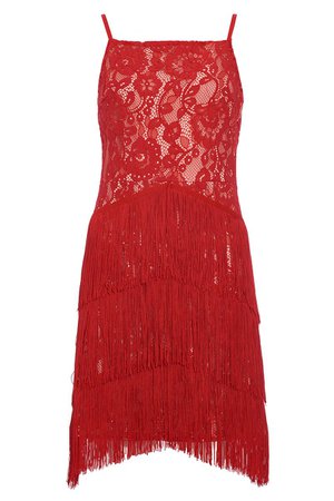 Red Lace Fringe Bodycon Dress - Quiz Clothing