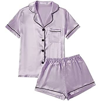 LYANER Women's Pajamas Set Heart Print Button Short Sleeve Shirt with Shorts Sleepwear PJs Set Pink Small at Amazon Women’s Clothing store
