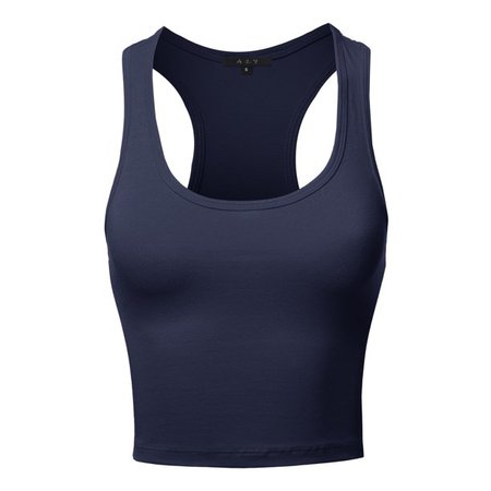 A2Y Women's Basic Cotton Casual Scoop Neck Cropped Racerback Tank Tops Navy S - Walmart.com