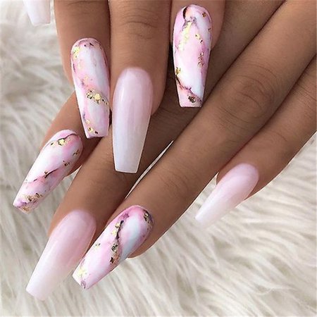 Pinterest - 36 Trendy as well as Appealing Marble Coffin Nails Design – Page 6 – My Beauty Note | Nail Design Ideas