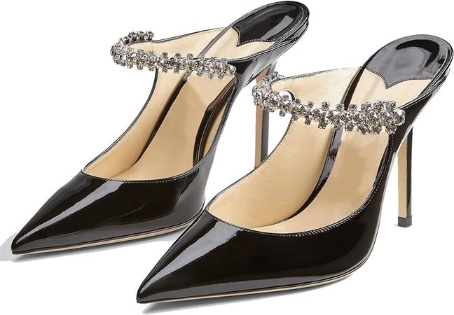 Amazon.com | VivaLaver Women Heeled Mules Crystal Embellished Strap Mules Pointed Toe Stiletto Heels Bridal Wedding Dress Shoes 5-13US | Shoes