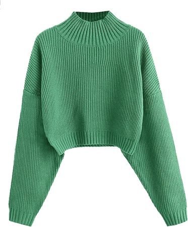 ZAFUL Women's Cropped Turtleneck Sweater Lantern Sleeve Ribbed Knit Pullover Sweater Jumper (1-Tan, XL) at Amazon Women’s Clothing store