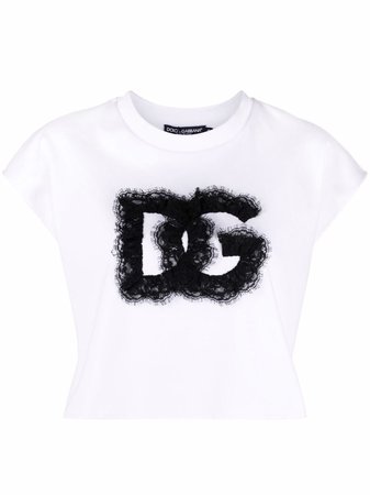 Shop Dolce & Gabbana lace-logo cropped T-shirt with Express Delivery - FARFETCH