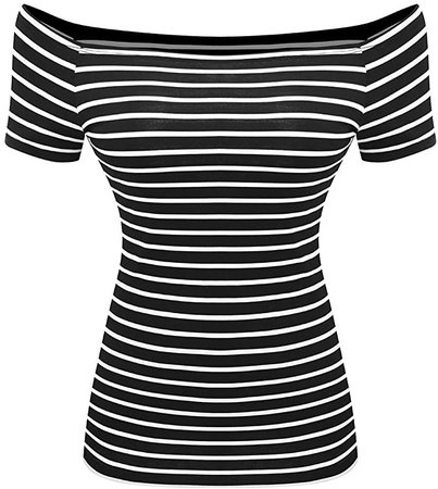 Women's Short Sleeve Vogue Fitted Off Shoulder Shirt Modal Top T-Shirt (Small, Big Stripe) at Amazon Women’s Clothing store