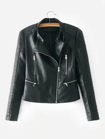 Faux Leather Biker Jacket -SheIn(Sheinside)