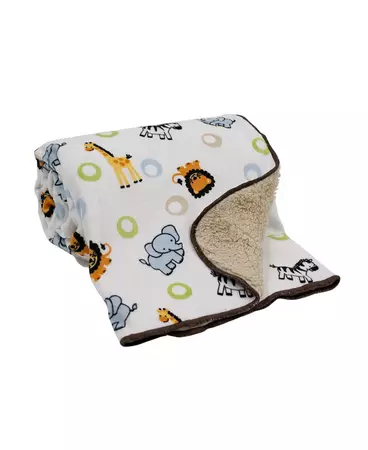 Bedtime Originals Jungle Buddies White/Brown/Blue/Green Safari Animal Sherpa Baby Blanket - Macy's