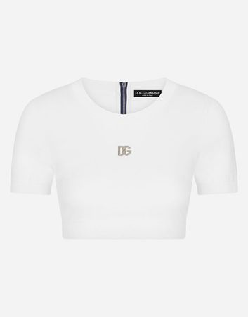 Cropped jersey T-shirt with DG logo in White for Women | Dolce&Gabbana®
