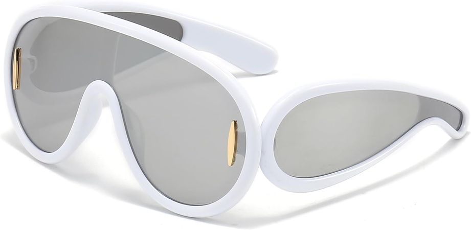 Amazon.com: Breaksun Fashion Wave Mask Sunglasses for Women Men Oversized Silver Mirrored Futuristic Shield Sun Glasses Designer Style (White/Silver Mirror) : Clothing, Shoes & Jewelry