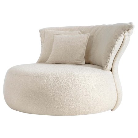Contemporary Circular Single Sofa by Hessentia Upholstered in Fabric, Off-White