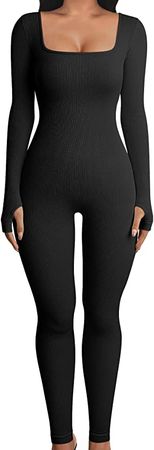Amazon.com: OQQ Women's Yoga Ribbed One Piece Tank Tops Workout Rompers Long Sleeve Exercise Jumpsuits Black : Clothing, Shoes & Jewelry