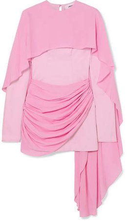 Lado Bokuchava - Layered Cotton-twill And Draped Crepe De Chine Mini Dress - Pink