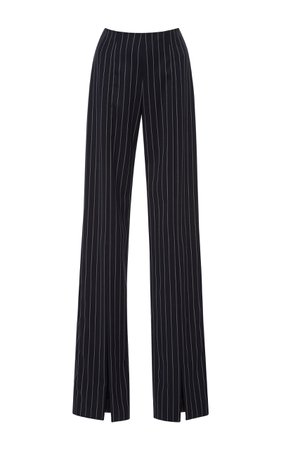 Jonathan Simkhai Wool Pinstripe Front Slit Pants