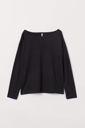Boat-necked Jersey Top - Black