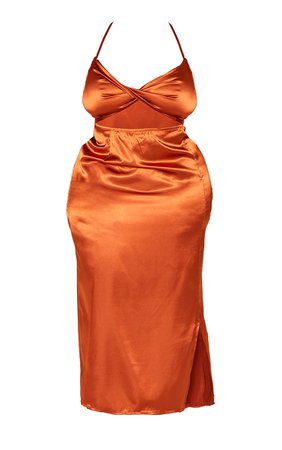 Plus Rust Satin Cut Out Midi Bodycon Dress | PrettyLittleThing USA