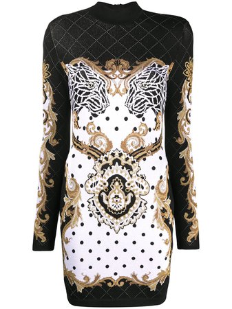 Balmain graphic-print structured-shoulders Mini Dress - Farfetch